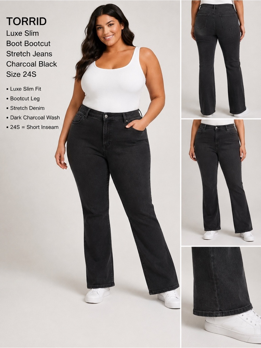 Torrid Luxe Slim Bootcut Jeans Charcoal Black Stretch Plus Size 24S